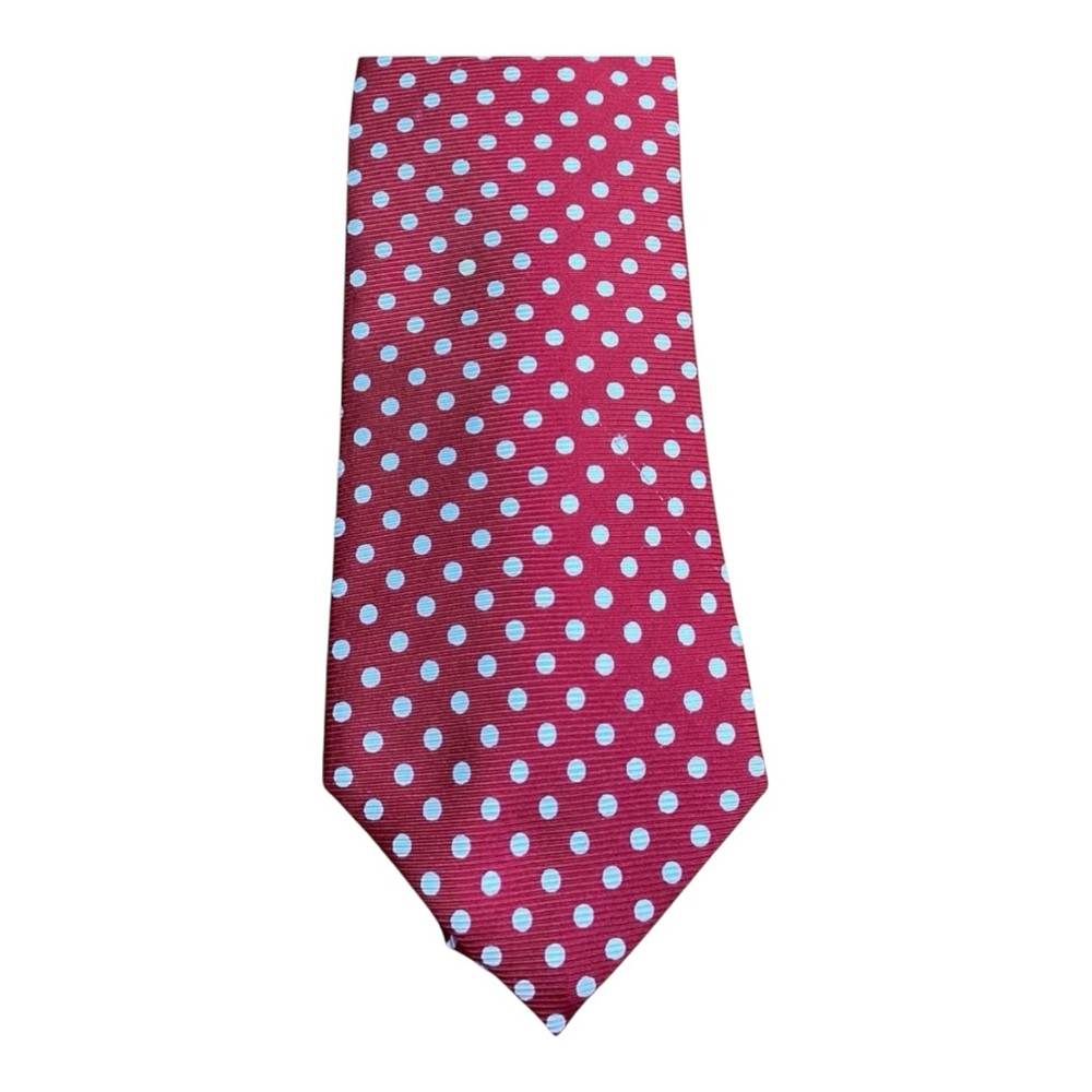 Lands’ End 100% Silk Men’s Red White Polka Dot Necktie - Made In USA
